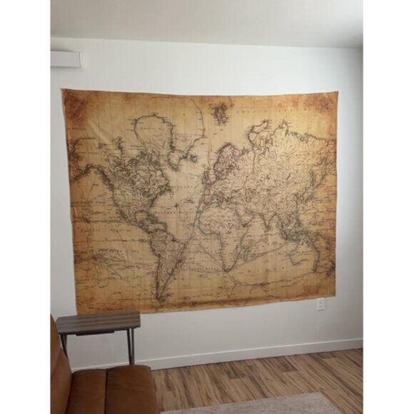 New Vintage World Map Tapestry, Old Atlas Wall Art for Classroom, Office & Home